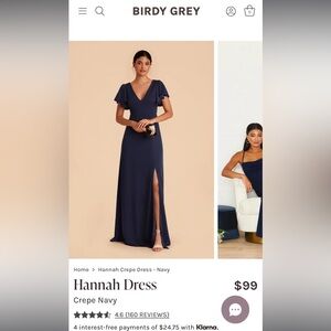 Birdy Grey Hannah Navy Crepe Bridesmaid/Wedding Dress size Medium